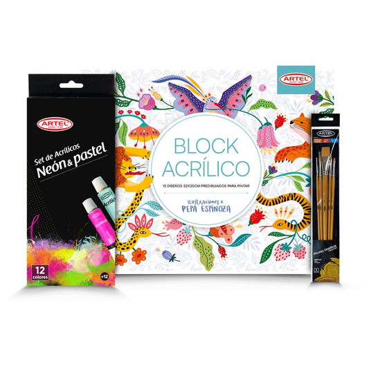 Pack Navidad Acrílico 3: Block Ilustraciones + Set de Acrílicos + Pinceles