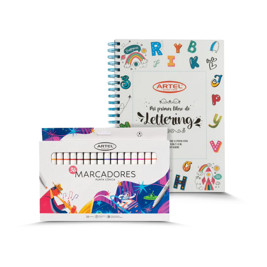 Pack Navidad Lettering 1: Libro Lettering para niños + Marcadores Lettering Punta Cónica