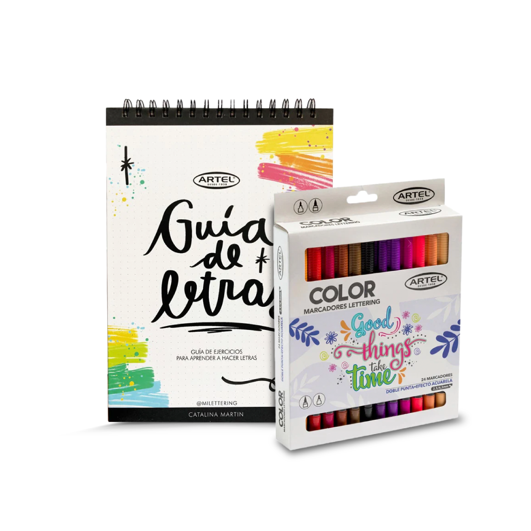 Pack Navidad Lettering 2: Guía de Letras Lettering + Estuche Marcadores Doble Punta