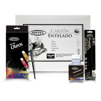 Pack Navidad Óleo: Set de Óleos + Trementina + Cartón Entelado + Pinceles