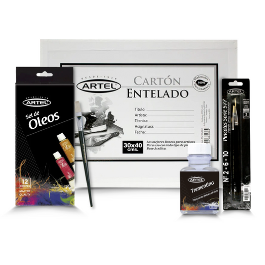 Pack Navidad Óleo: Set de Óleos + Trementina + Cartón Entelado + Pinceles