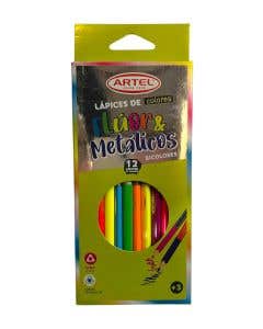 Est. 12 Lapices de Color Neón/Metálico. Artel
